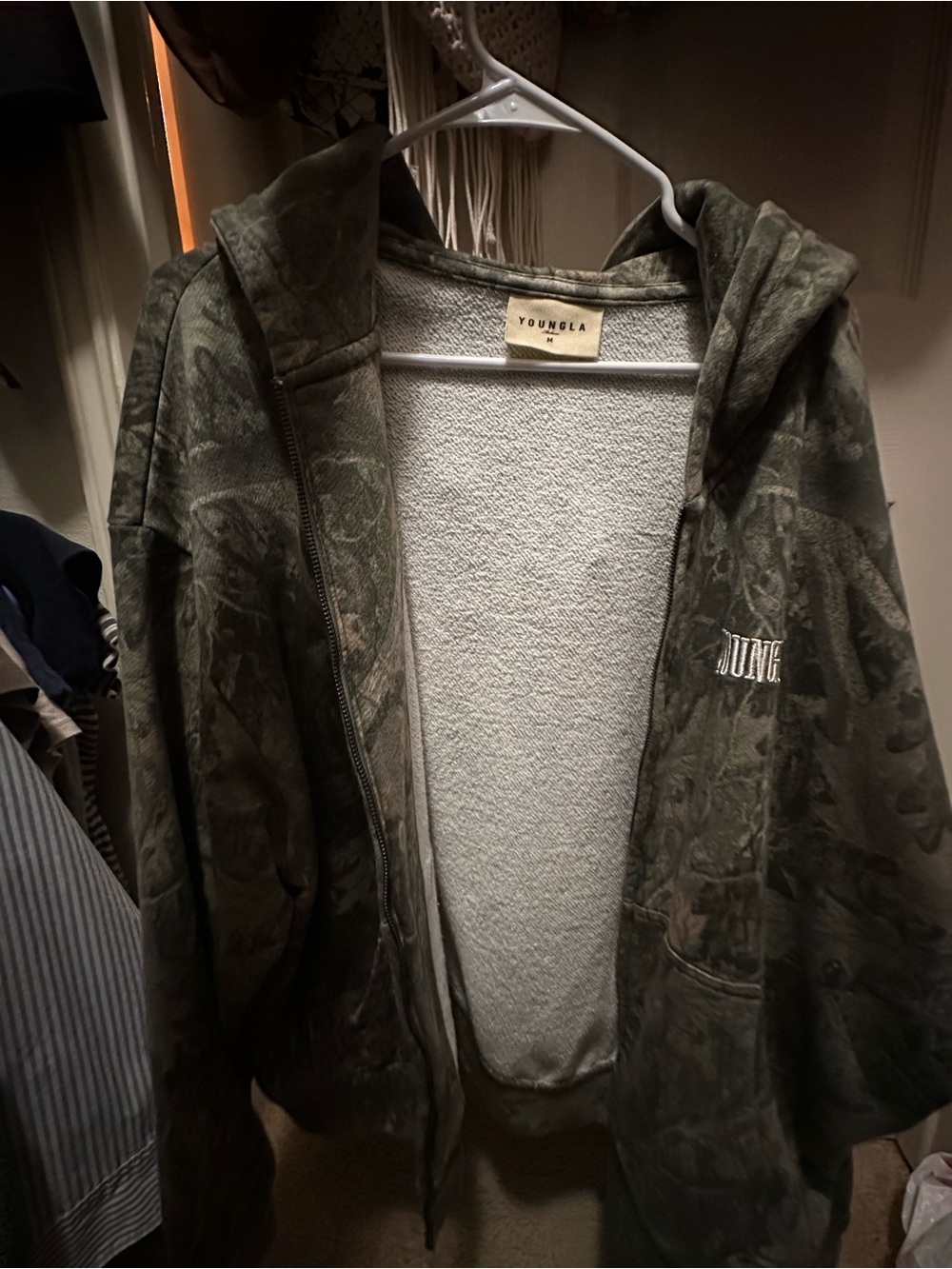 YoungLA Men's Camo Zip Hoodie Jacket - Olive Green
